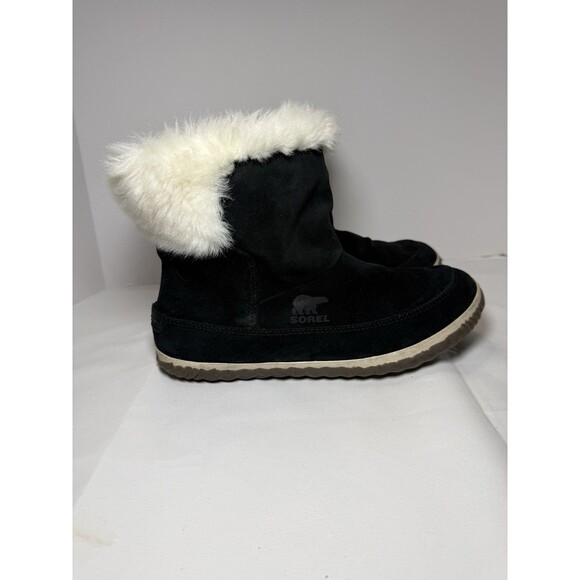 Sorel Explorer Joan Black Suede Leather Faux Fur Winter Boots Women's US 8.5 - Picture 3 of 7